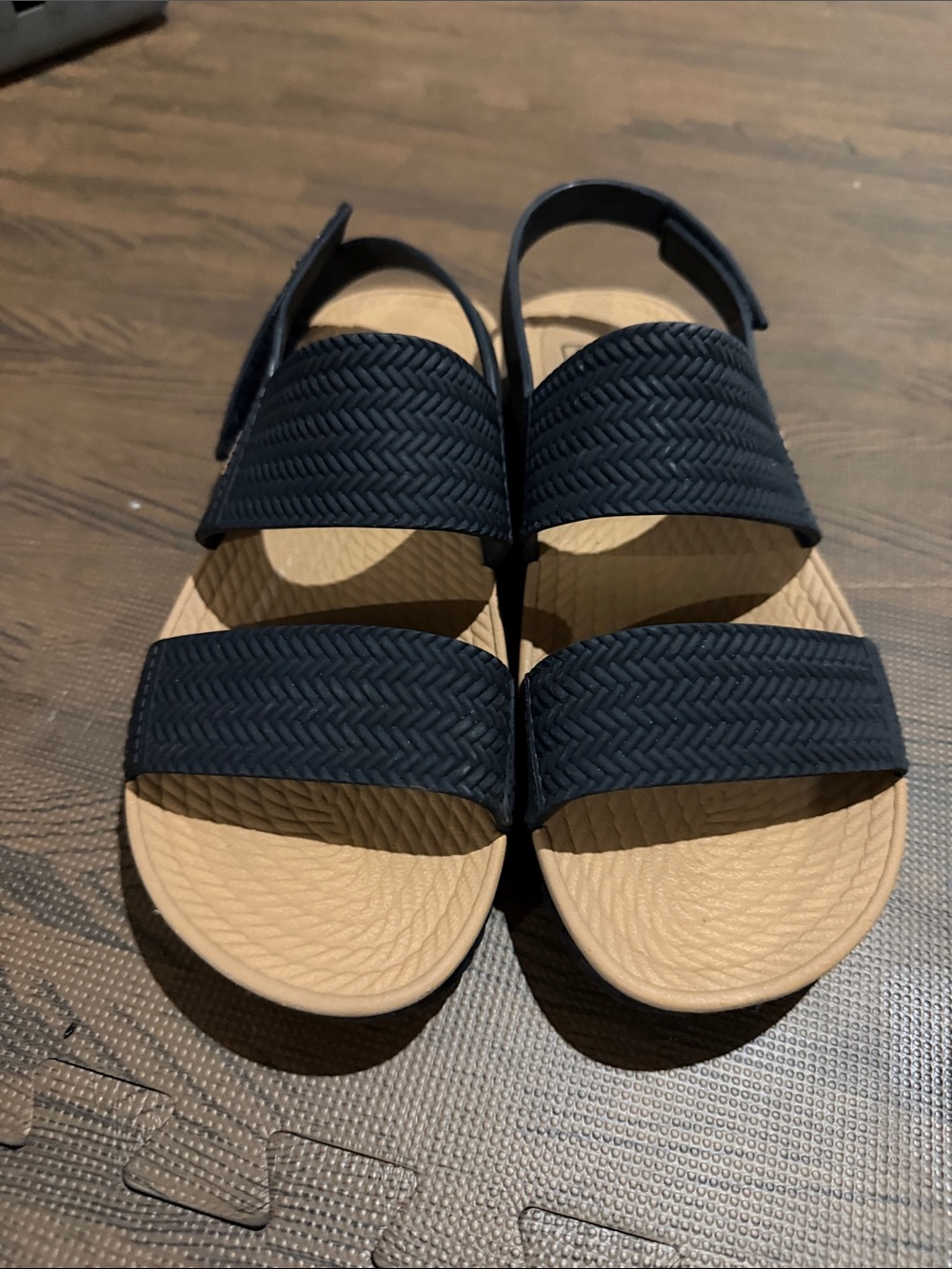 Reef Women’s Black Strappy Footbed Sandals with Tan Sole